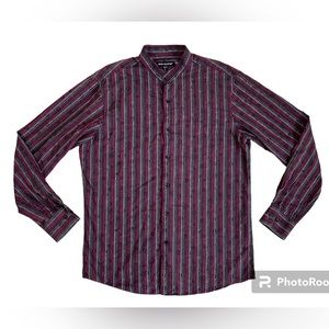 Report Collection magenta & black striped button down dress shirt men’s size L